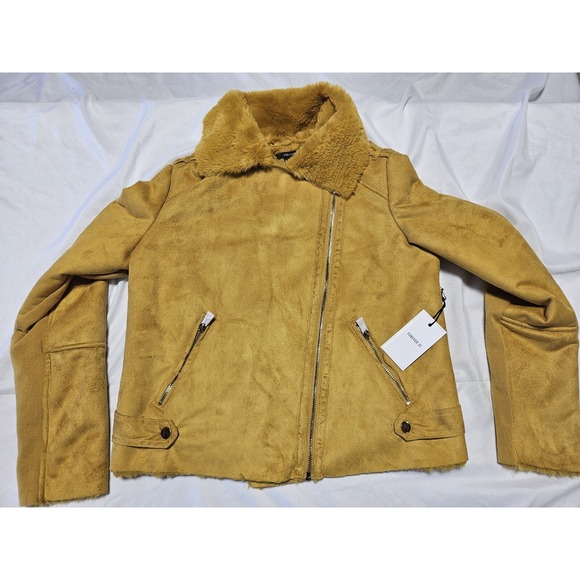 Medium Jackets & Blazers - Womans Forever 21 Moto Jacket Size M Medium Yellow Mustard Sherpa Lined